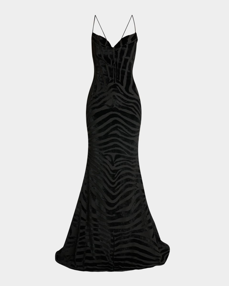 Zebra Velvet Sleeveless Trumpet Gown